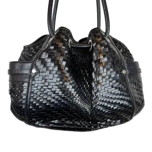 COLE HAAN Village Weave Leather Handbag Hobo or Circular in Black - Picture 5 of 16